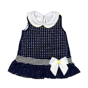 Bonnie Baby 12mon Peter Pan Collared Laser Cut Squares Perforated Navy Dress
